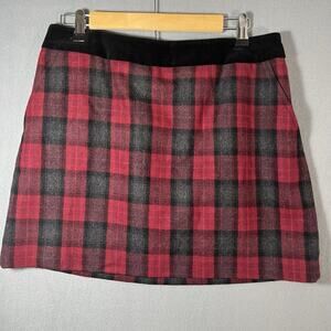 Jack Wills Wool British Tartan Preppy Lined Plaid Mini Skirt Red With Pockets 10